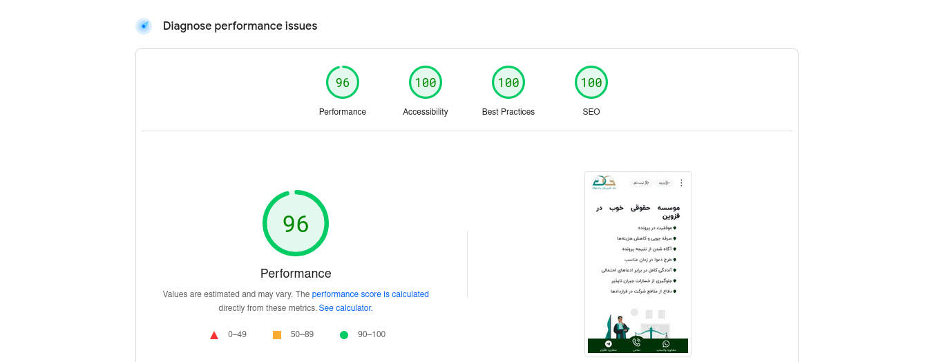 پیج اسپید گوگل برای سایت وکیل قزوین